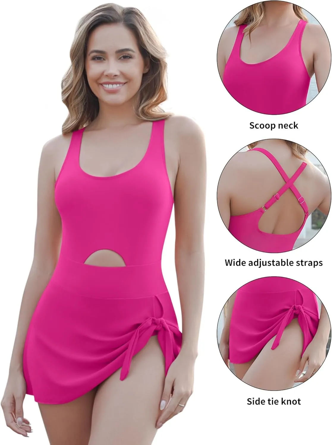 Crazyme One Piece Swimsuit Women Tummy Control Cutout Sexy Swimdress Bathing Suit for Women Tie Knot Skirt