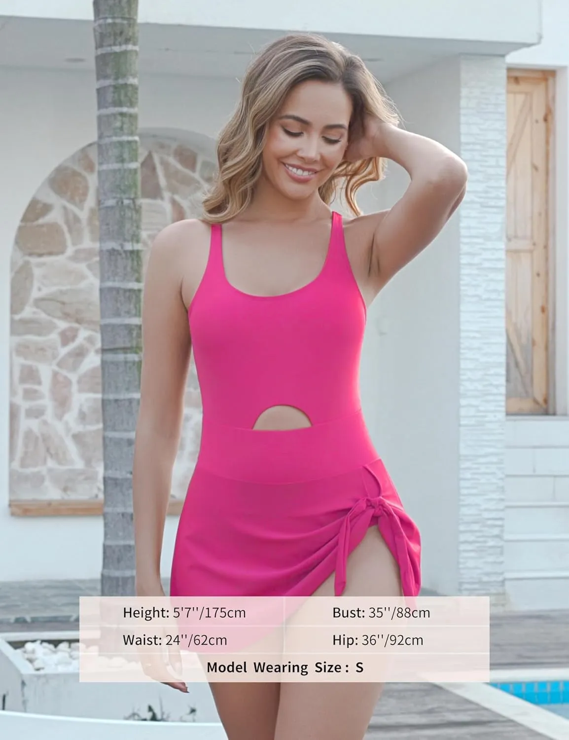 Crazyme One Piece Swimsuit Women Tummy Control Cutout Sexy Swimdress Bathing Suit for Women Tie Knot Skirt