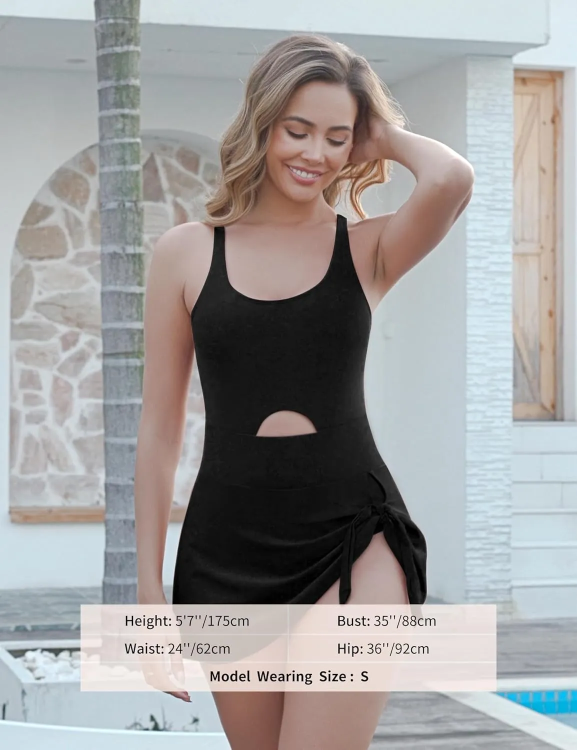 Crazyme One Piece Swimsuit Women Tummy Control Cutout Sexy Swimdress Bathing Suit for Women Tie Knot Skirt