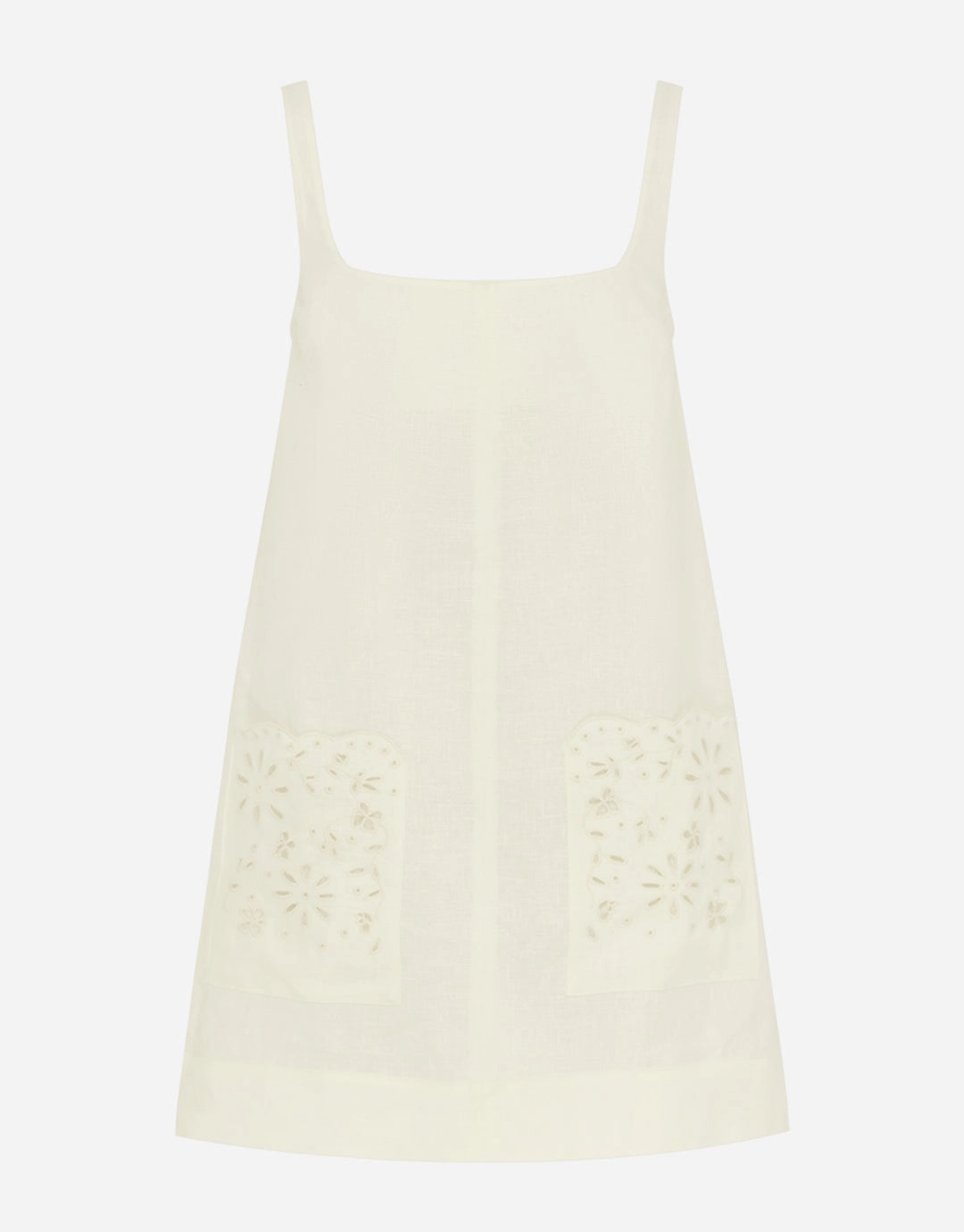 Creme Embroidered Shift Mini Dress - White
