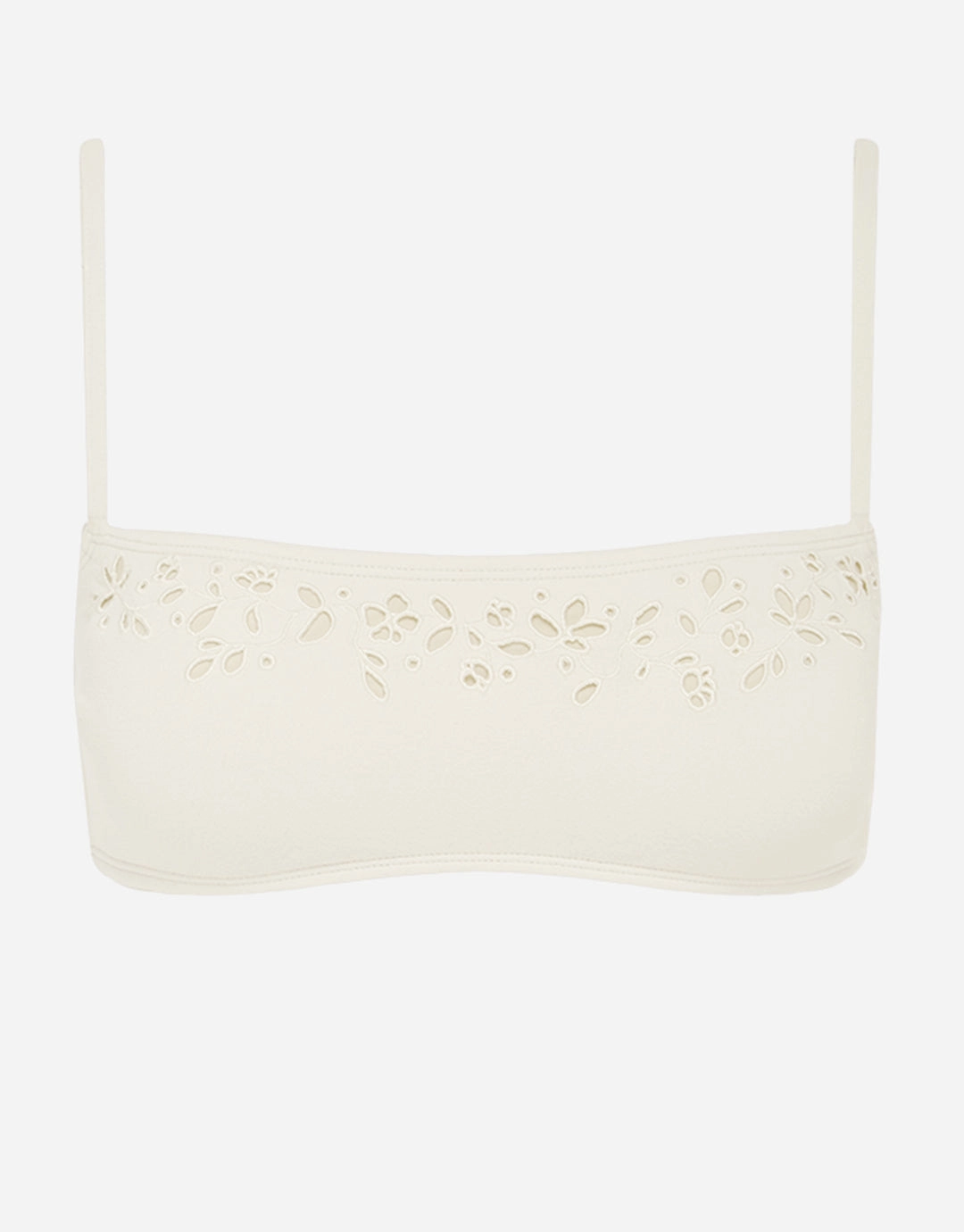 Creme Memoir Embroidered Bandeau Crop Bikini Top - White