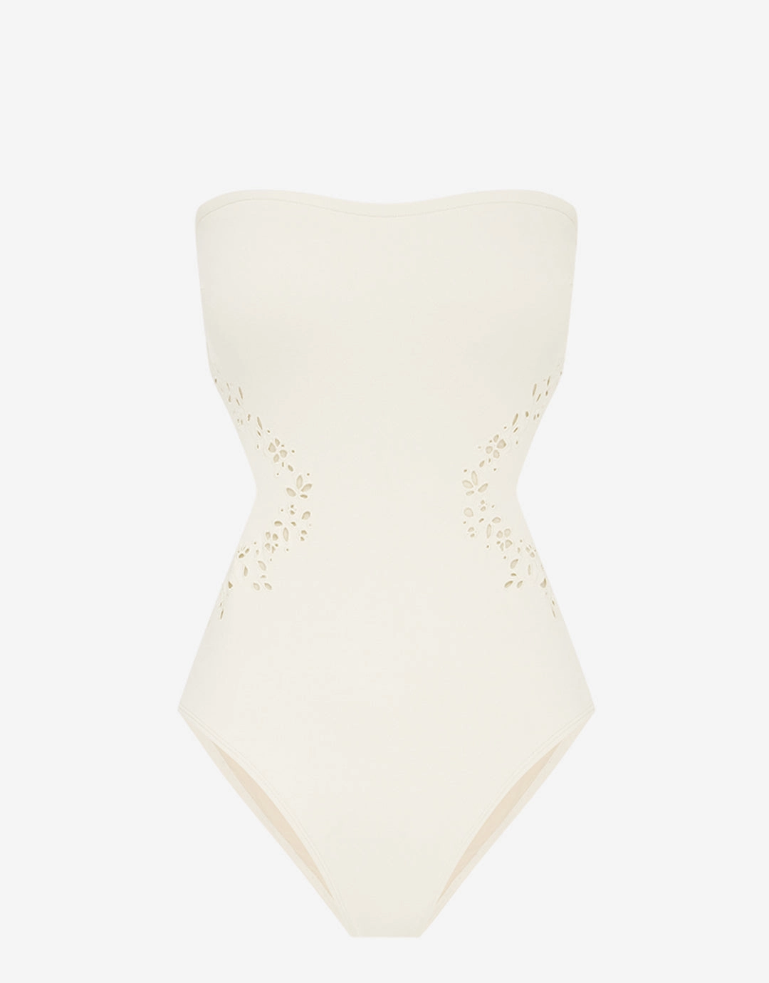 Creme Memoir Embroidered Strapless Swimsuit - White