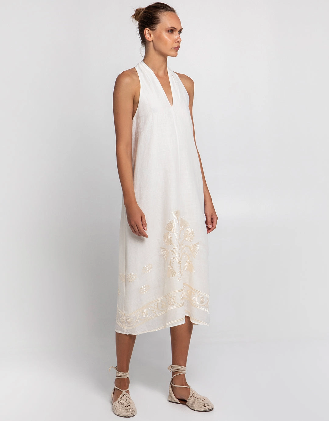 Crete Midi Dress - Natural and Champagne