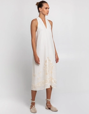 Crete Midi Dress - Natural and Champagne