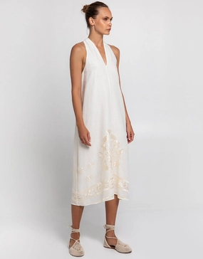 Crete Midi Dress - Natural and Champagne