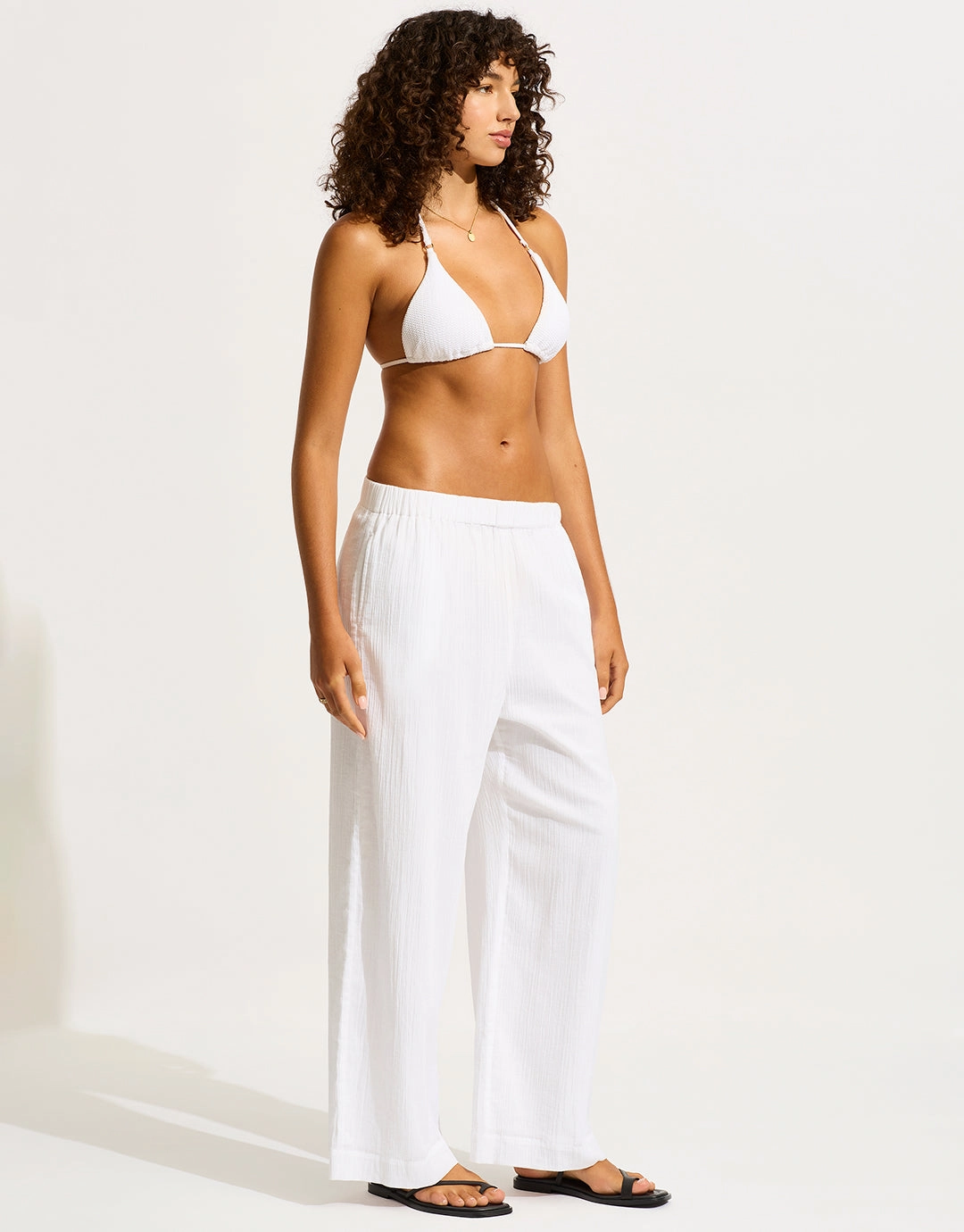 Crinkle Twill Beach Pant - White