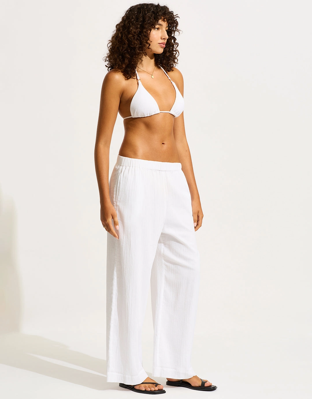 Crinkle Twill Beach Pant - White