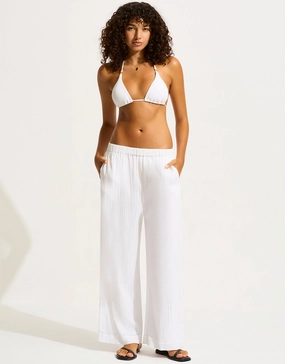 Crinkle Twill Beach Pant - White