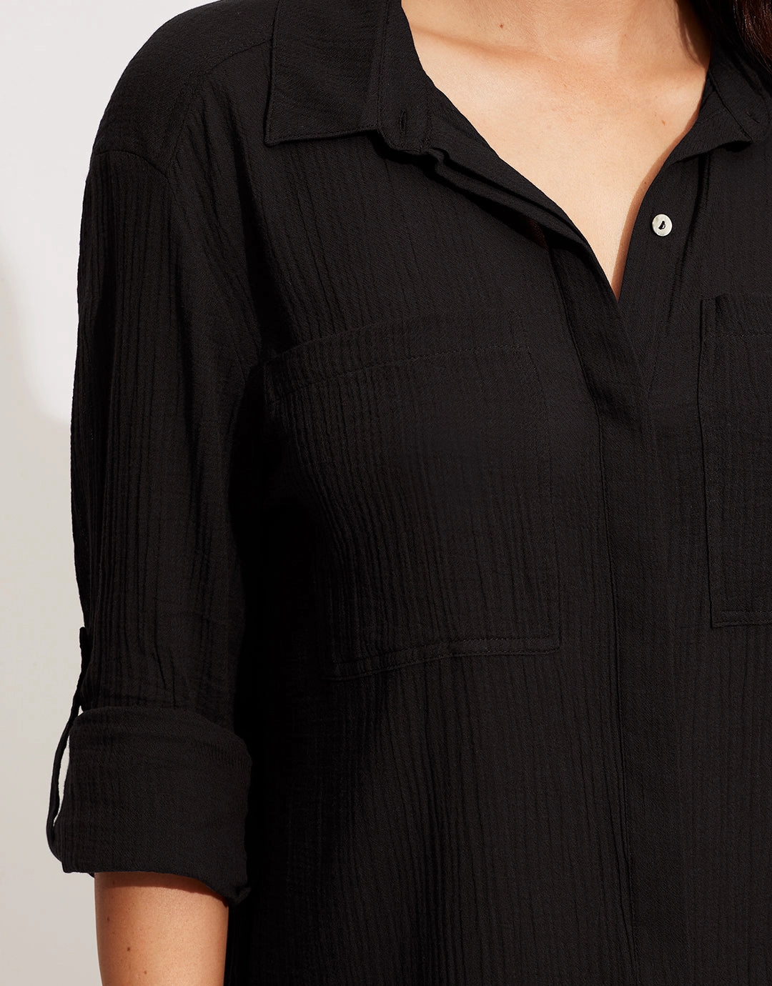 Crinkle Twill Beach Shirt - Black