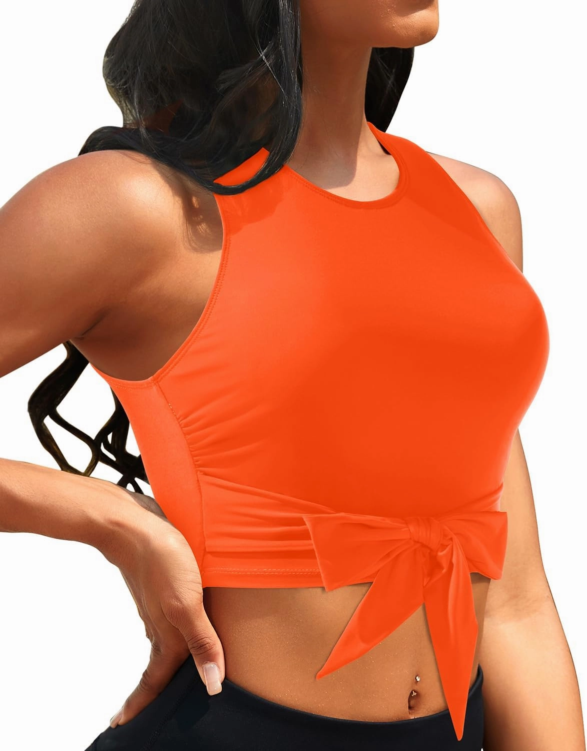 Crop Top Swim Bathing Suit - Women Bikini Swimsuit Top High Neck Bra Tie Knot Top Only 2025