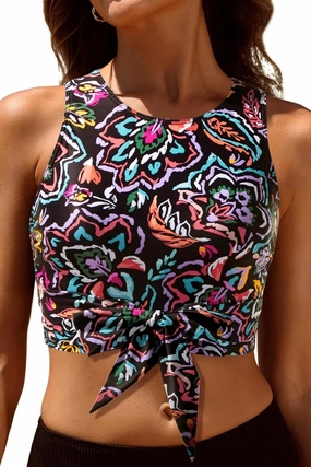 Crop Top Swim Bathing Suit - Women Bikini Swimsuit Top High Neck Bra Tie Knot Top Only 2025