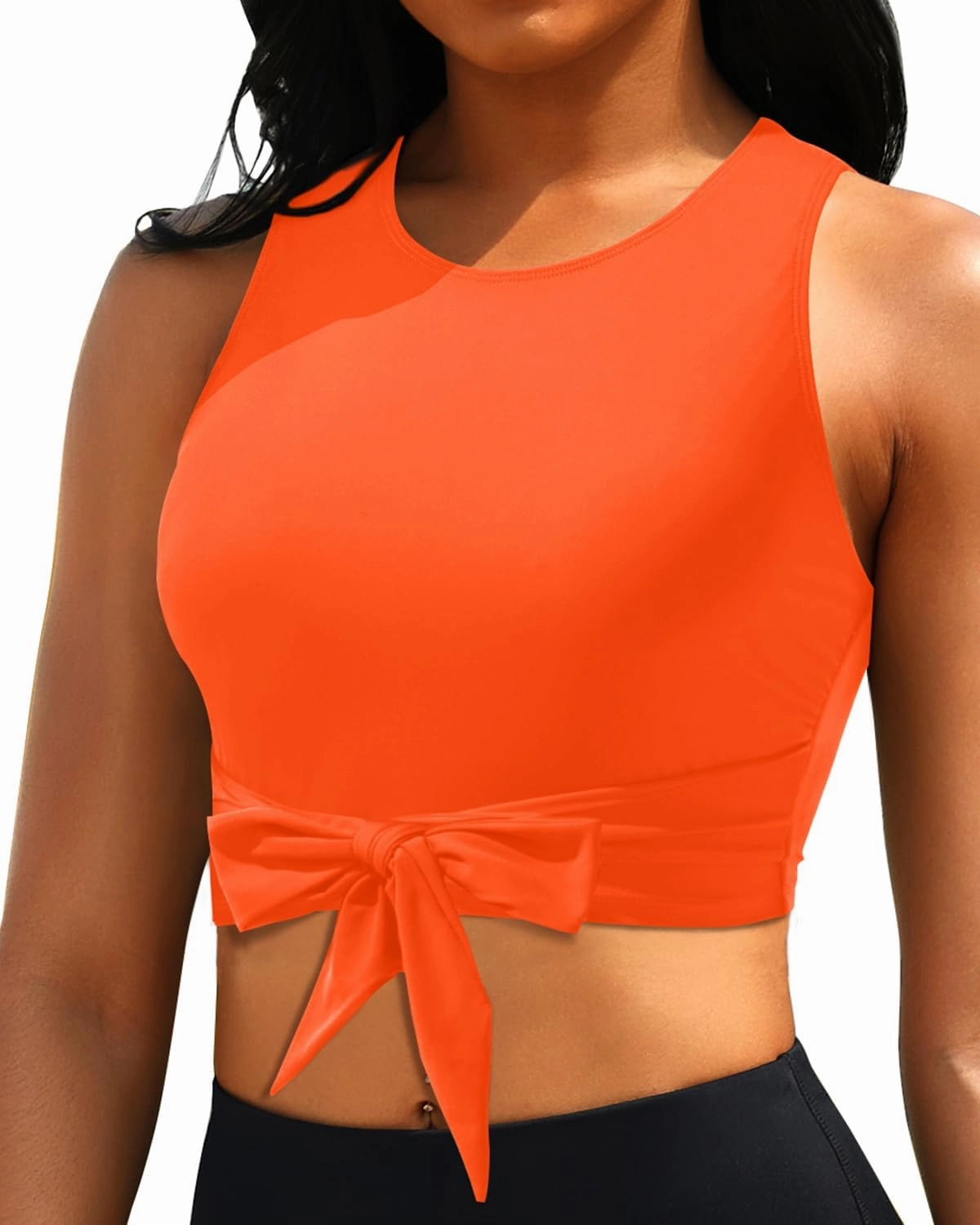 Crop Top Swim Bathing Suit - Women Bikini Swimsuit Top High Neck Bra Tie Knot Top Only 2025