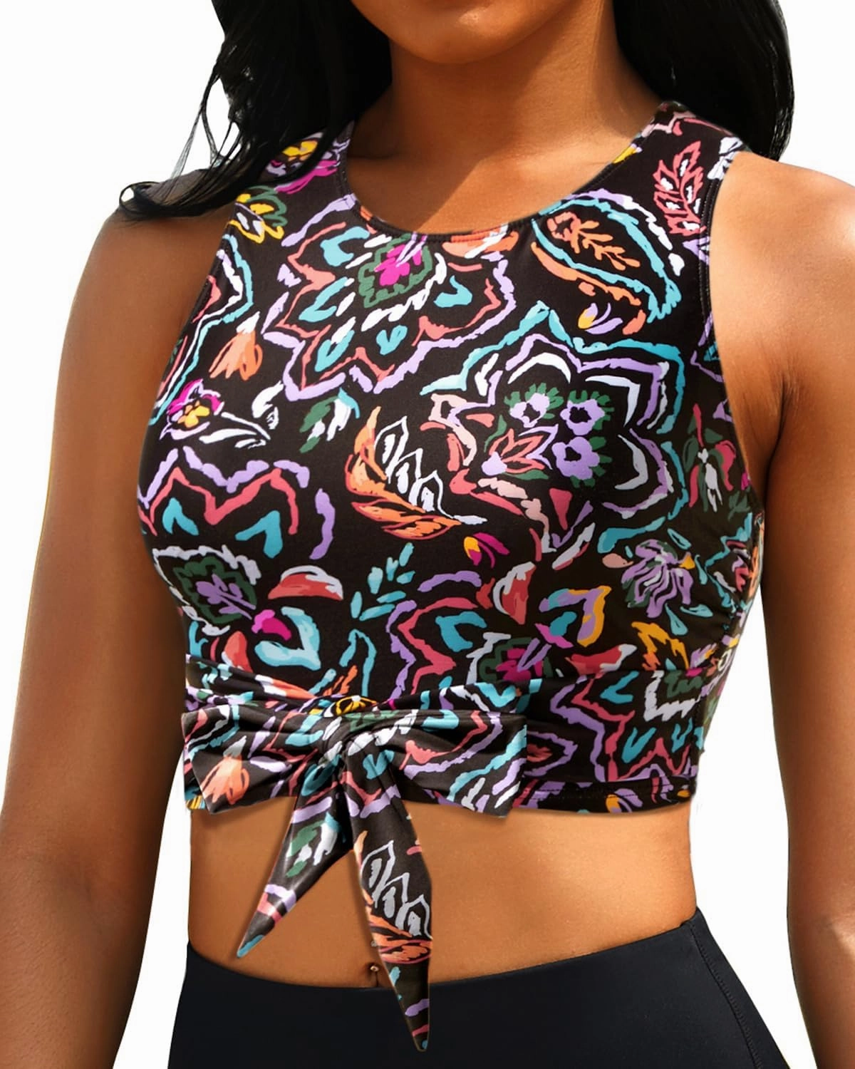 Crop Top Swim Bathing Suit - Women Bikini Swimsuit Top High Neck Bra Tie Knot Top Only 2025