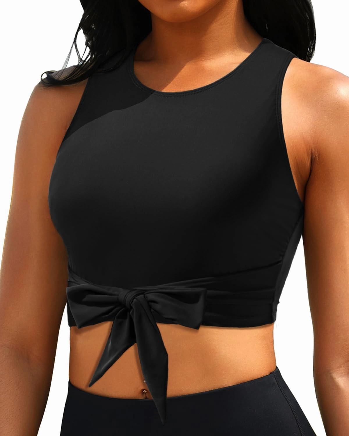 Crop Top Swim Bathing Suit - Women Bikini Swimsuit Top High Neck Bra Tie Knot Top Only 2025