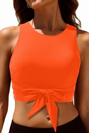 Crop Top Swim Bathing Suit - Women Bikini Swimsuit Top High Neck Bra Tie Knot Top Only 2025