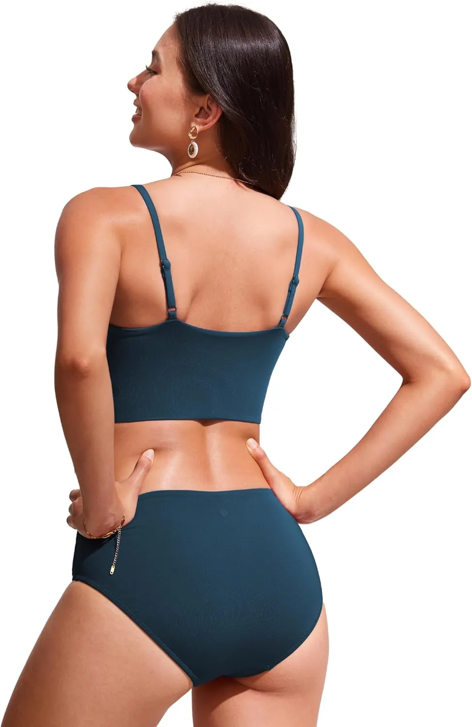CRZ YOGA Women's Bikini Top Cropped V Neck Adjustable Spaghetti Straps Swimsuit Padded Athletic Bathing Suit