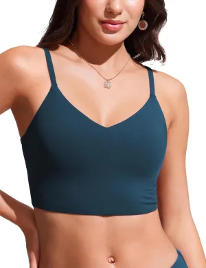 CRZ YOGA Women's Bikini Top Cropped V Neck Adjustable Spaghetti Straps Swimsuit Padded Athletic Bathing Suit