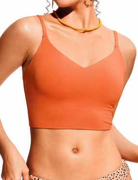 CRZ YOGA Women's Bikini Top Cropped V Neck Adjustable Spaghetti Straps Swimsuit Padded Athletic Bathing Suit