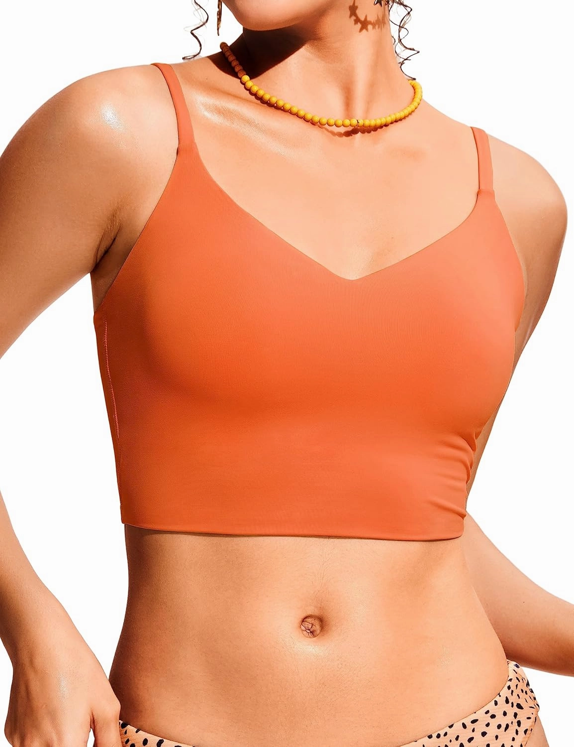 CRZ YOGA Women's Bikini Top Cropped V Neck Adjustable Spaghetti Straps Swimsuit Padded Athletic Bathing Suit