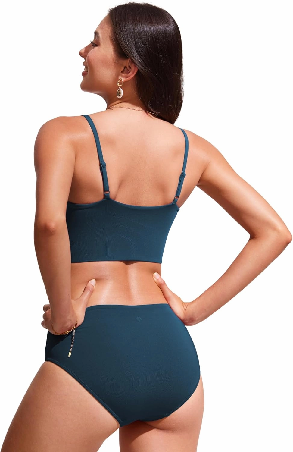 CRZ YOGA Women's Bikini Top Cropped V Neck Adjustable Spaghetti Straps Swimsuit Padded Athletic Bathing Suit