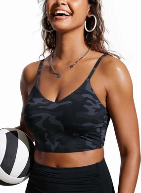 CRZ YOGA Women's Bikini Top Cropped V Neck Adjustable Spaghetti Straps Swimsuit Padded Athletic Bathing Suit