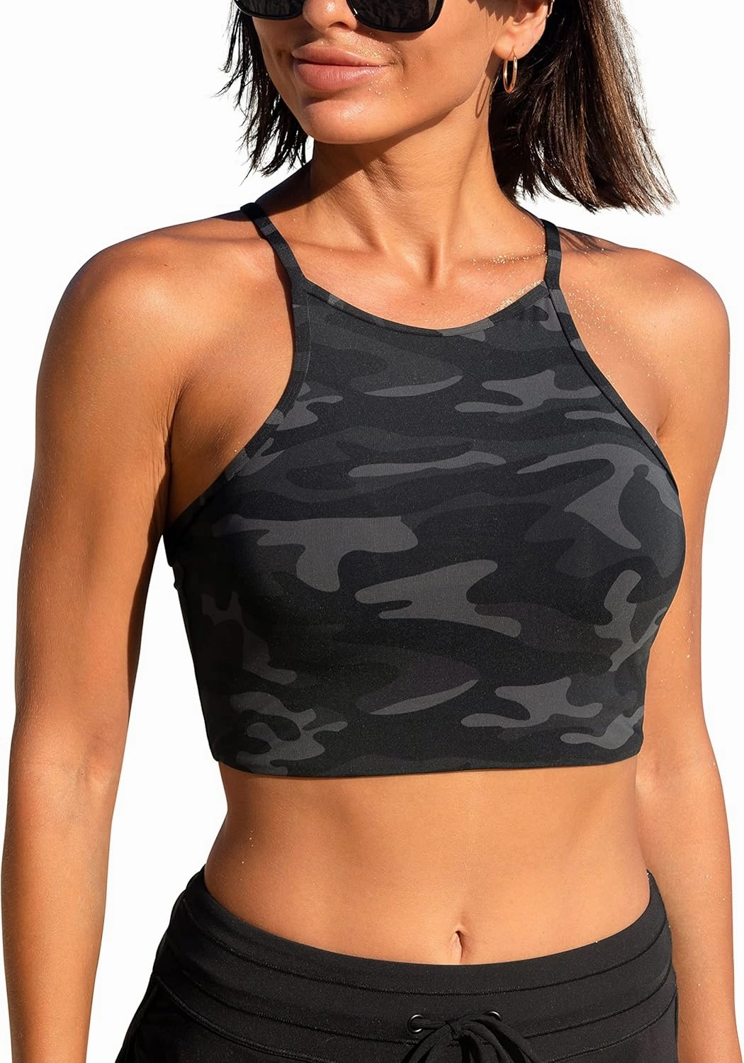 CRZ YOGA Women's Bikini Tops High Neck Swimsuit Racerback Padded Bathing Suit Sexy Swimwear