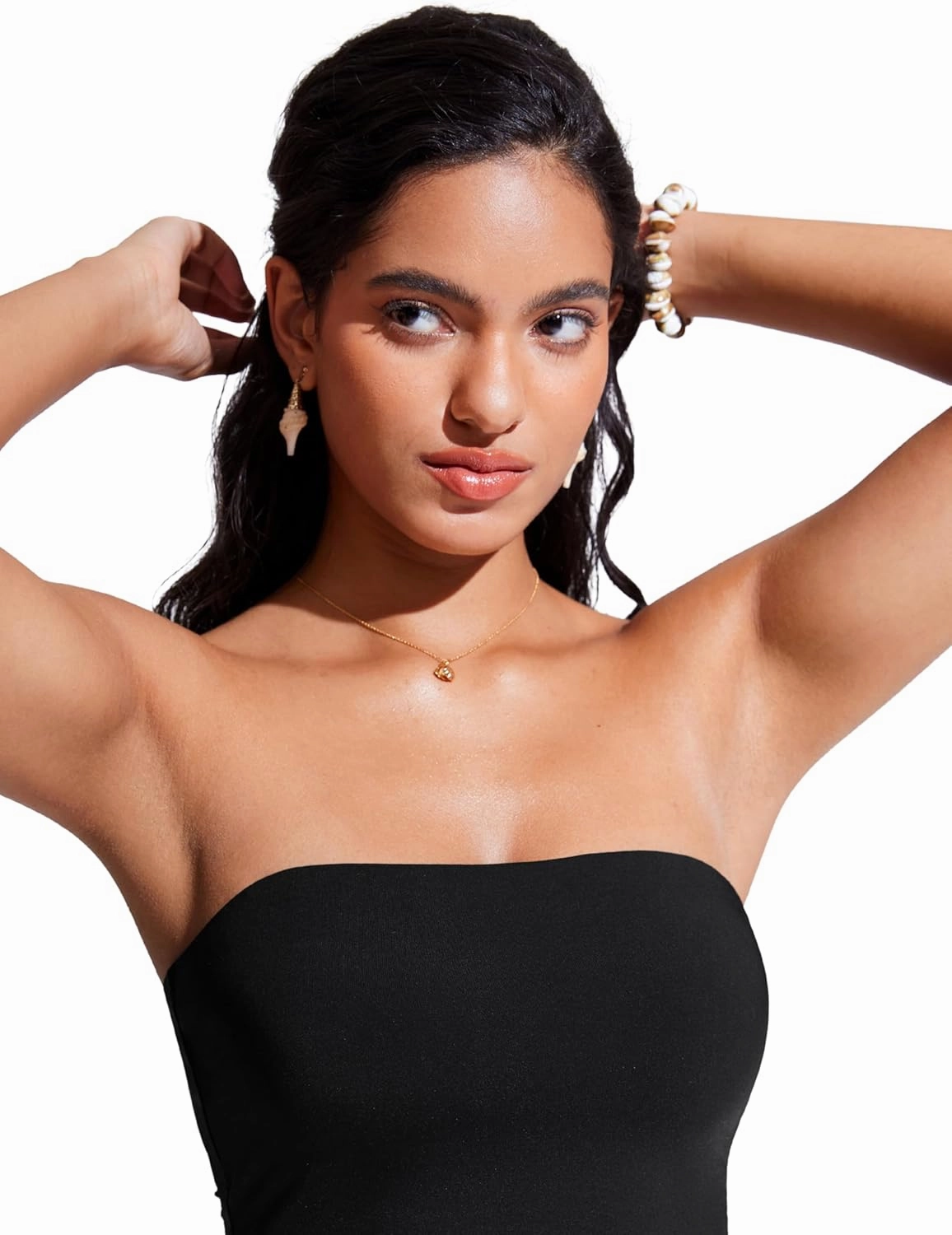CRZ YOGA Womens Bandeau Bikini Tops Strapless Swimsuit Adjustable Spaghetti Straps Bathing Suit Crop Tankini Padded