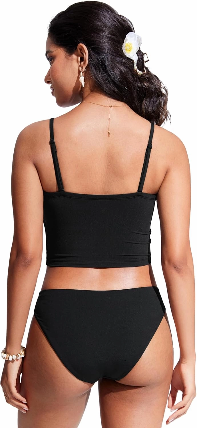 CRZ YOGA Womens Bandeau Bikini Tops Strapless Swimsuit Adjustable Spaghetti Straps Bathing Suit Crop Tankini Padded