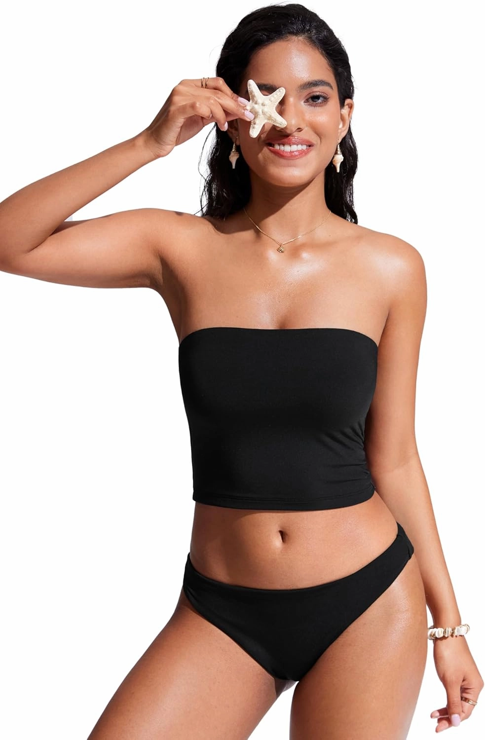 CRZ YOGA Womens Bandeau Bikini Tops Strapless Swimsuit Adjustable Spaghetti Straps Bathing Suit Crop Tankini Padded