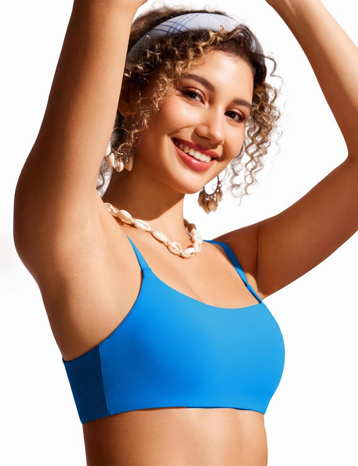 CRZ YOGA Womens Bikini Top A-C Adjustable Spaghetti Straps Bathing Suit Scoop Neck Padded Swimsuit Bra