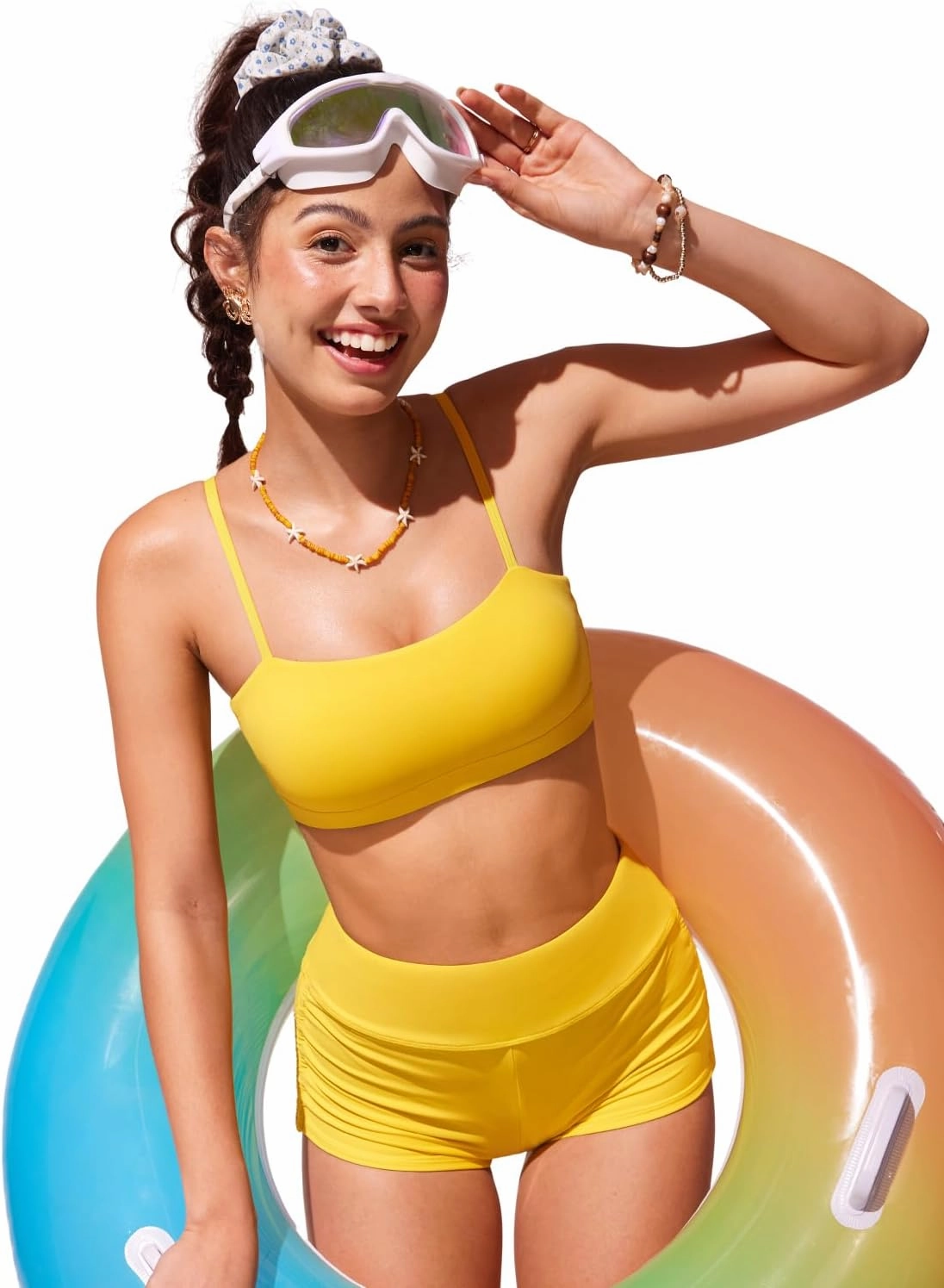 CRZ YOGA Womens Bikini Top A-C Cup Adjustable Thin Straps Bathing Suit Square Neck Padded Swimsuits