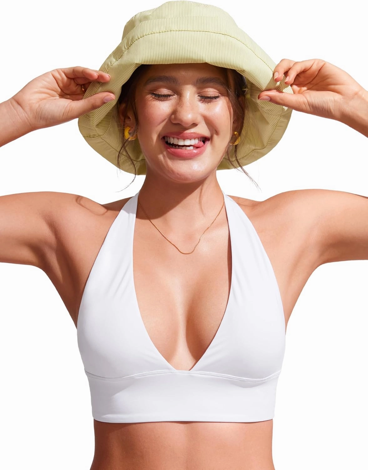 CRZ YOGA Womens Halter Bikini Tops V Neck Swim Bathing Suit Sexy Backless Swimsuit Padded
