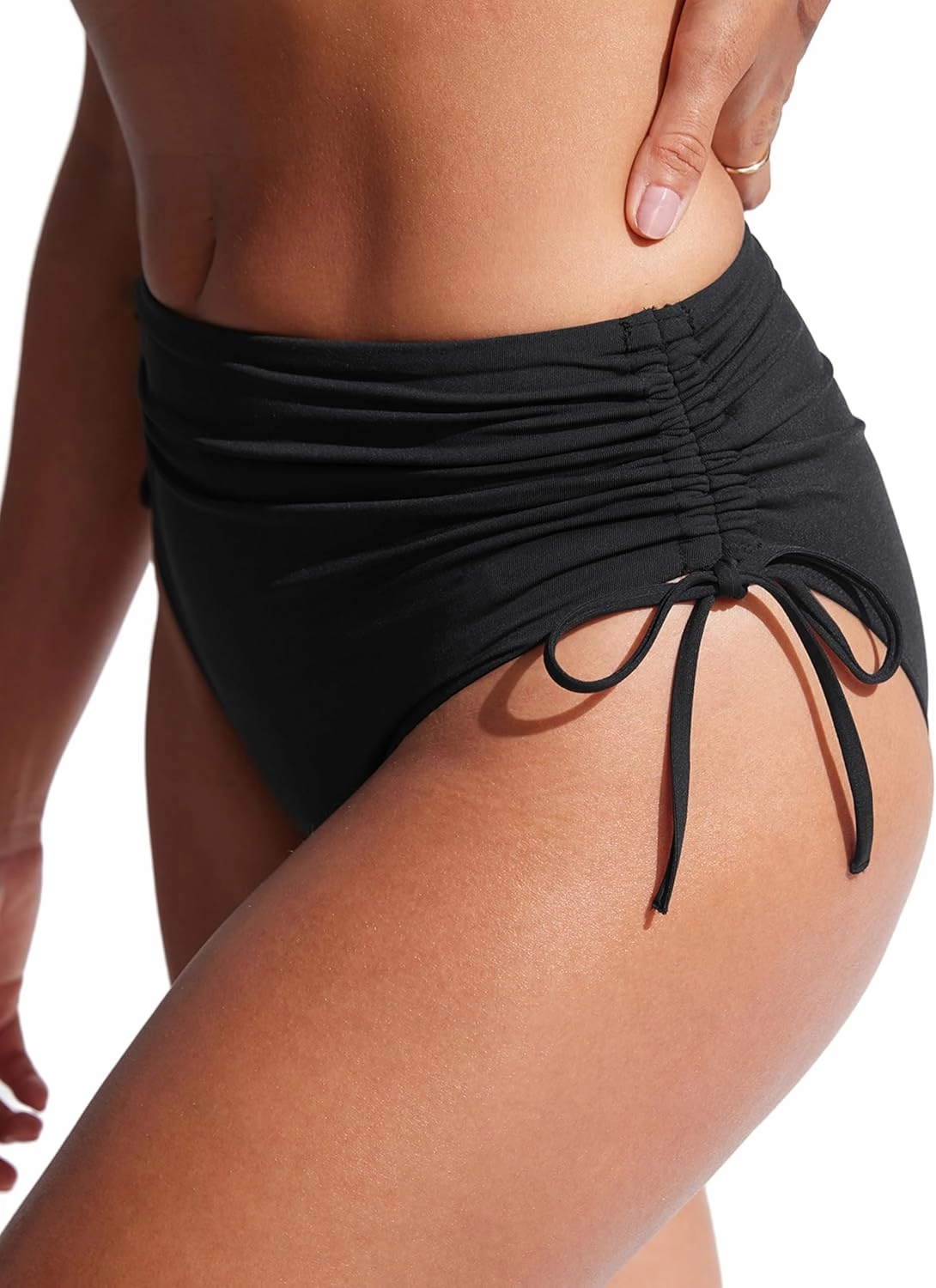 CRZ YOGA Womens High Waisted Bikini Bottoms Adjustable Ruched Side Tie Bathing Swim Full Coverage Swimsuit Briefs
