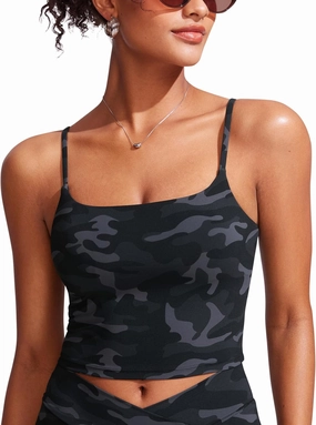CRZ YOGA Womens Scoop Neck Bikini Tops U Back Longline Swimsuit Adjustable Spaghetti Straps Bathing Suit Crop Tankini