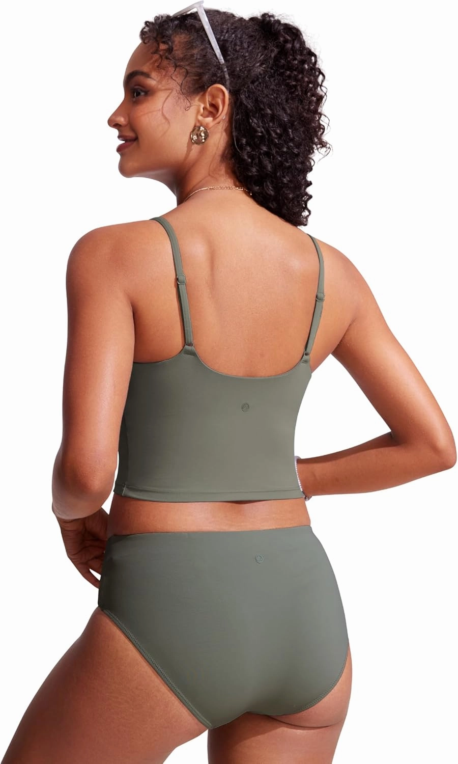 CRZ YOGA Womens Scoop Neck Bikini Tops U Back Longline Swimsuit Adjustable Spaghetti Straps Bathing Suit Crop Tankini
