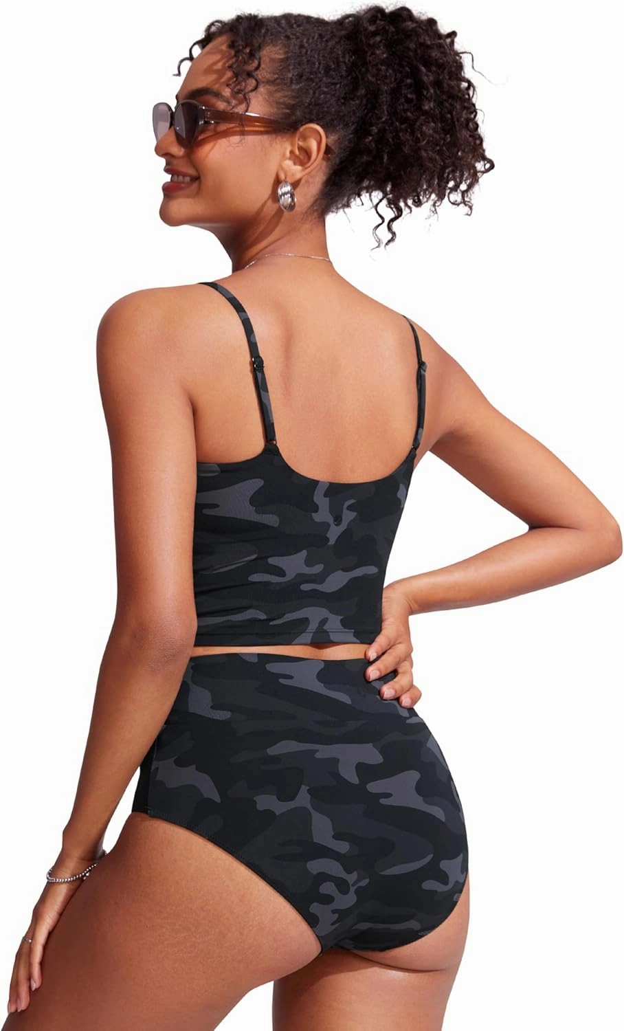 CRZ YOGA Womens Scoop Neck Bikini Tops U Back Longline Swimsuit Adjustable Spaghetti Straps Bathing Suit Crop Tankini