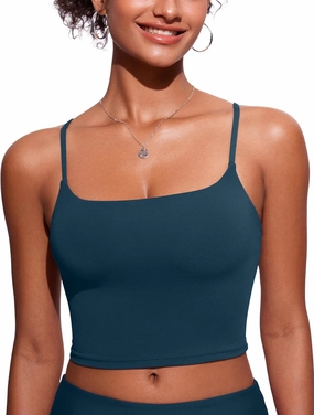 CRZ YOGA Womens Scoop Neck Bikini Tops U Back Longline Swimsuit Adjustable Spaghetti Straps Bathing Suit Crop Tankini