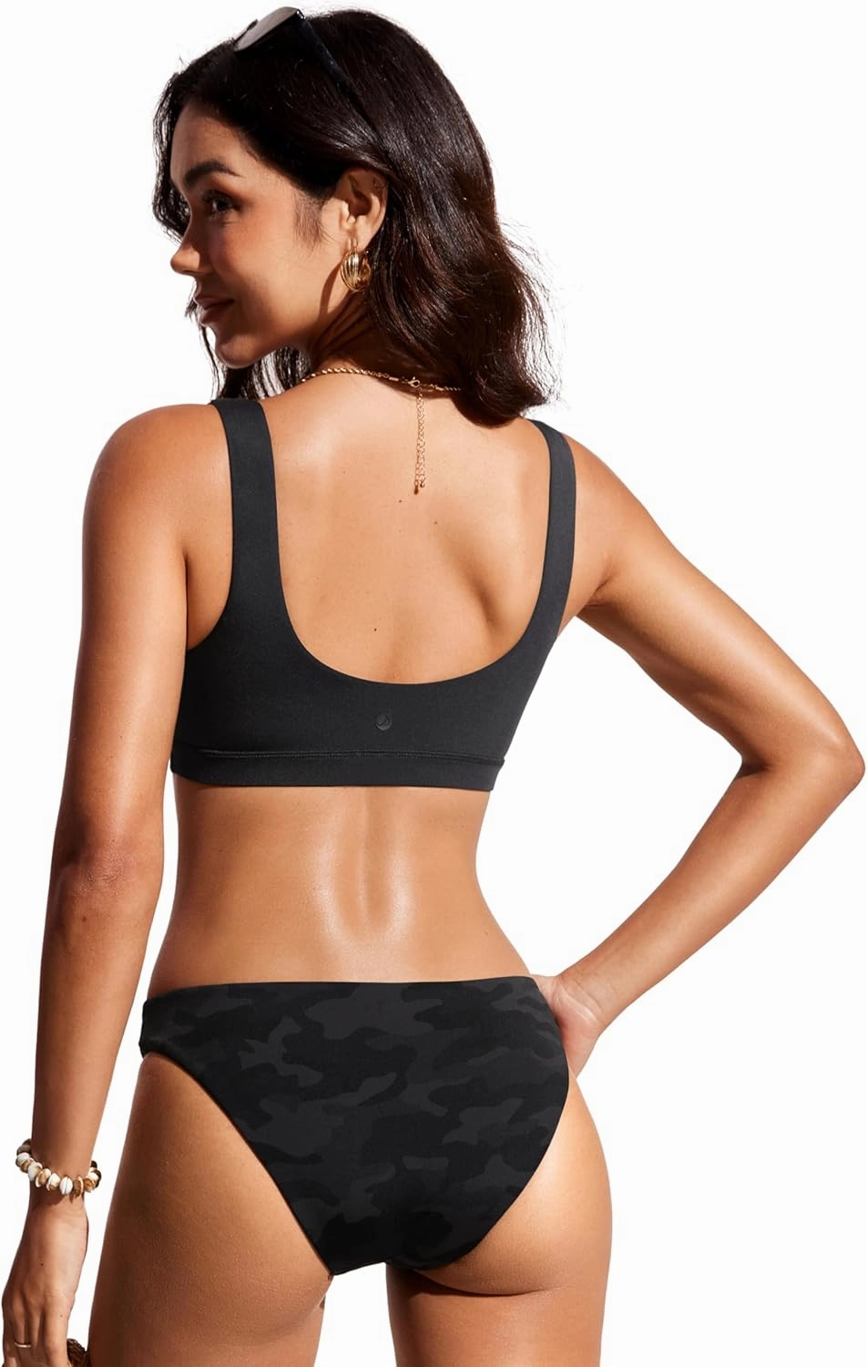 CRZ YOGA Womens Scoop Neck Bikini Tops Wide Straps U Back Bathing Suit Swimsuit Push Up Padded Sports Bra