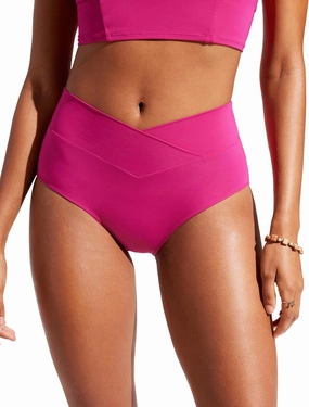CRZ YOGA Womens V Cut Bikini Bottom High Waisted Cross Front Bathing Swimsuit Full Coverage Swim Briefs