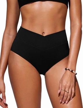 CRZ YOGA Womens V Cut Bikini Bottom High Waisted Cross Front Bathing Swimsuit Full Coverage Swim Briefs