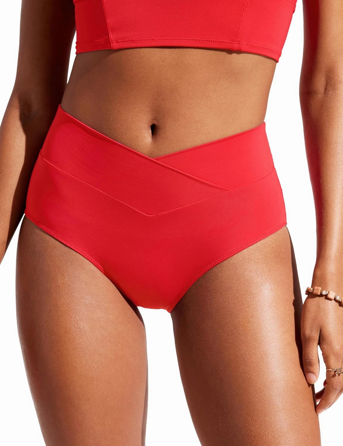 CRZ YOGA Womens V Cut Bikini Bottom High Waisted Cross Front Bathing Swimsuit Full Coverage Swim Briefs