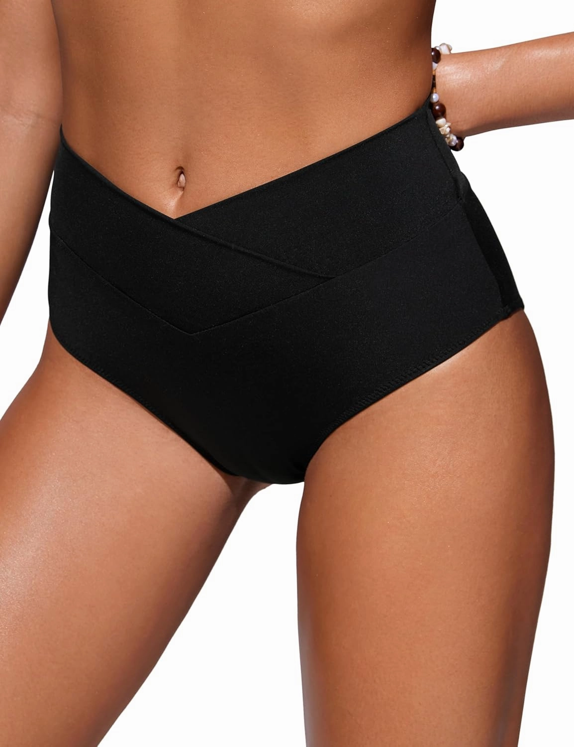 CRZ YOGA Womens V Cut Bikini Bottom High Waisted Cross Front Bathing Swimsuit Full Coverage Swim Briefs