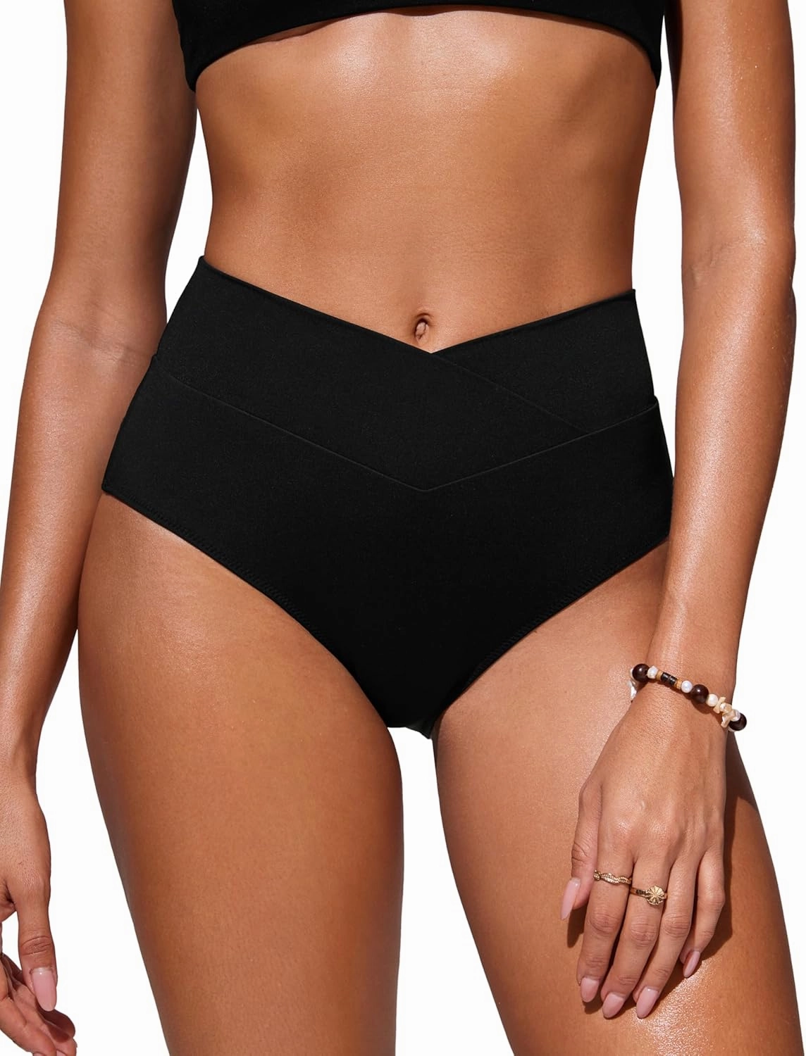 CRZ YOGA Womens V Cut Bikini Bottom High Waisted Cross Front Bathing Swimsuit Full Coverage Swim Briefs