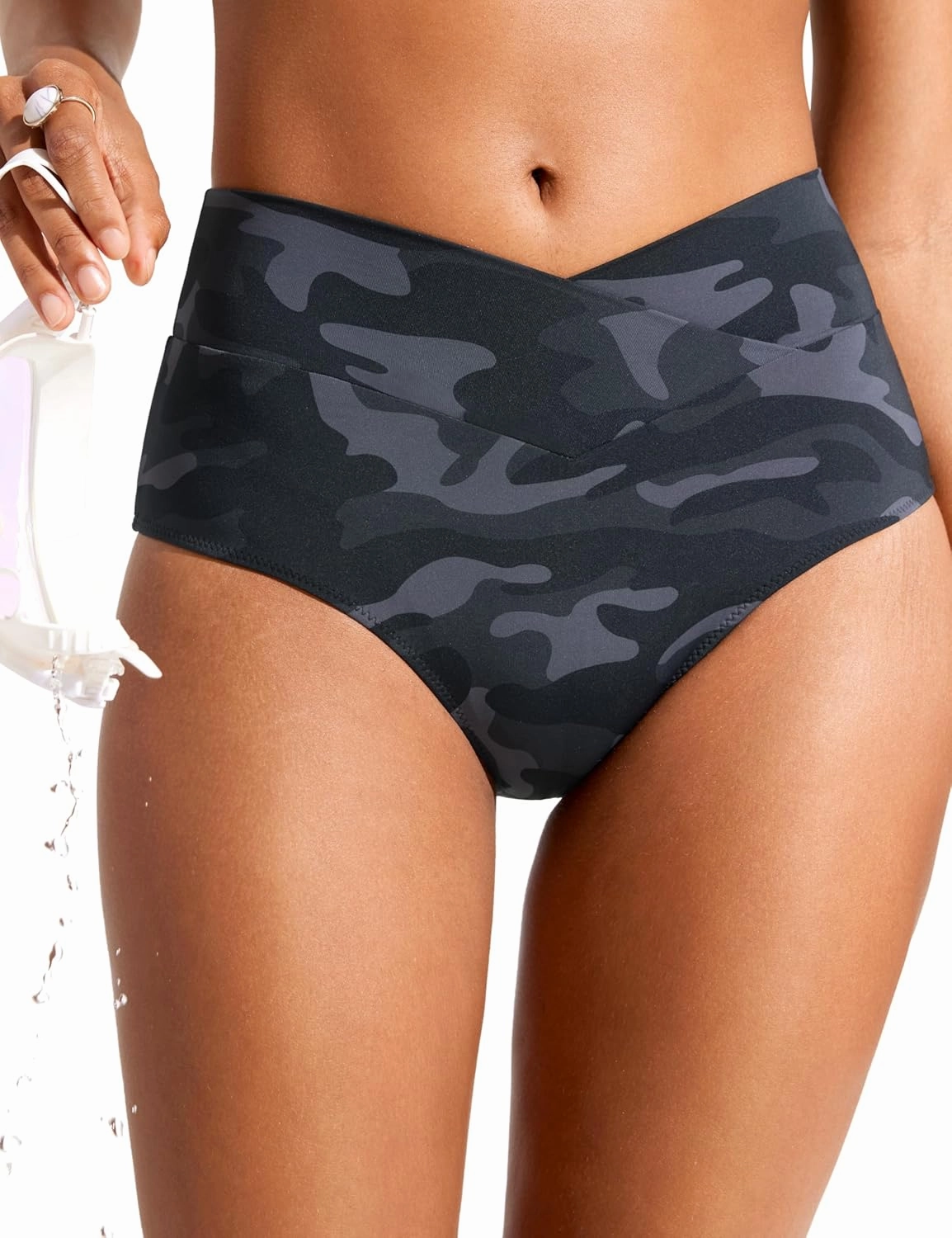 CRZ YOGA Womens V Cut Bikini Bottom High Waisted Cross Front Bathing Swimsuit Full Coverage Swim Briefs