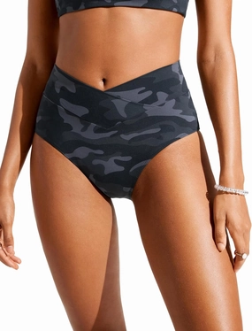 CRZ YOGA Womens V Cut Bikini Bottom High Waisted Cross Front Bathing Swimsuit Full Coverage Swim Briefs