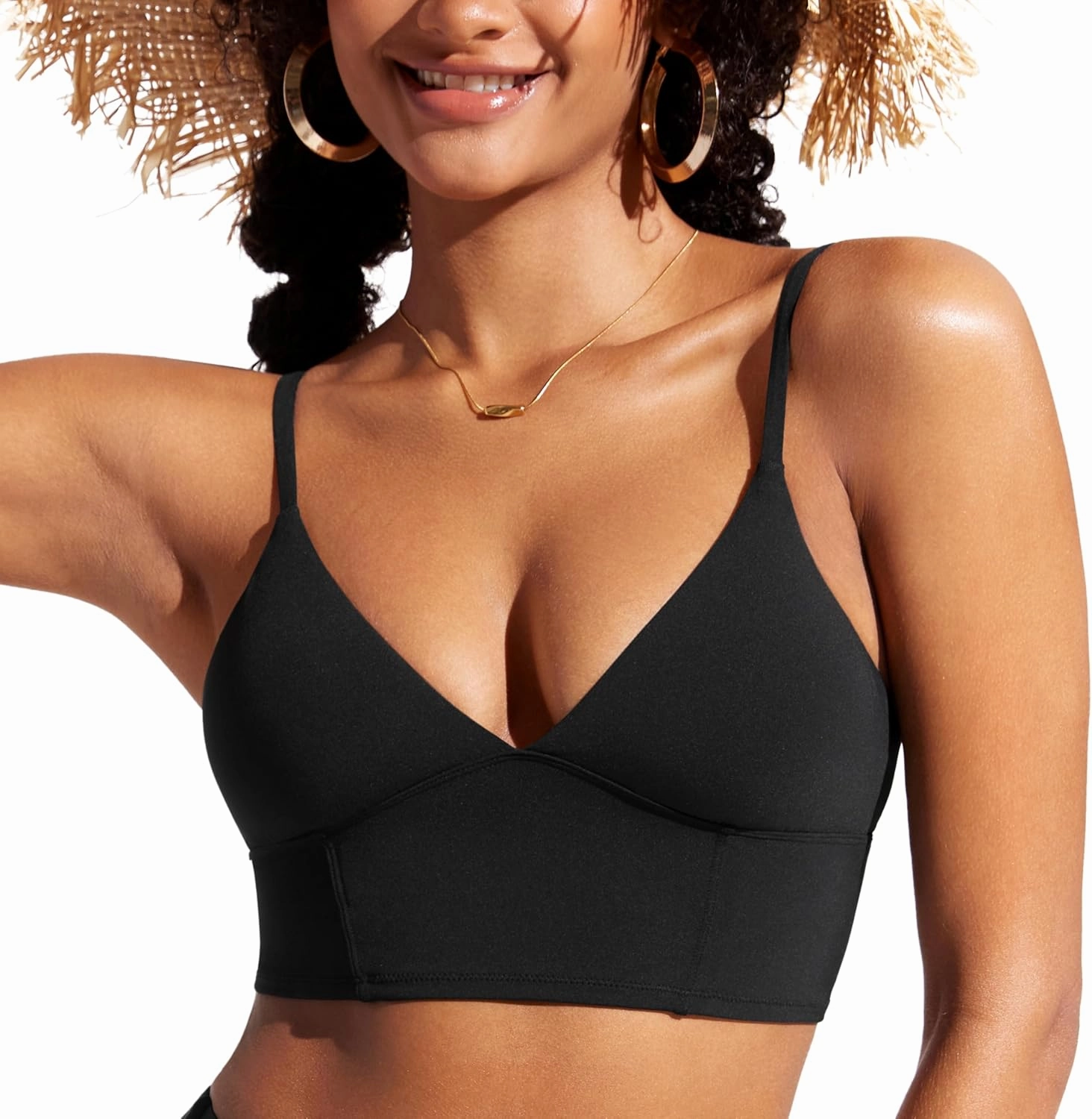 CRZ YOGA Womens V Neck Bikini Tops Adjustable Spaghetti Straps Bathing Suit Sexy Swimsuit Padded