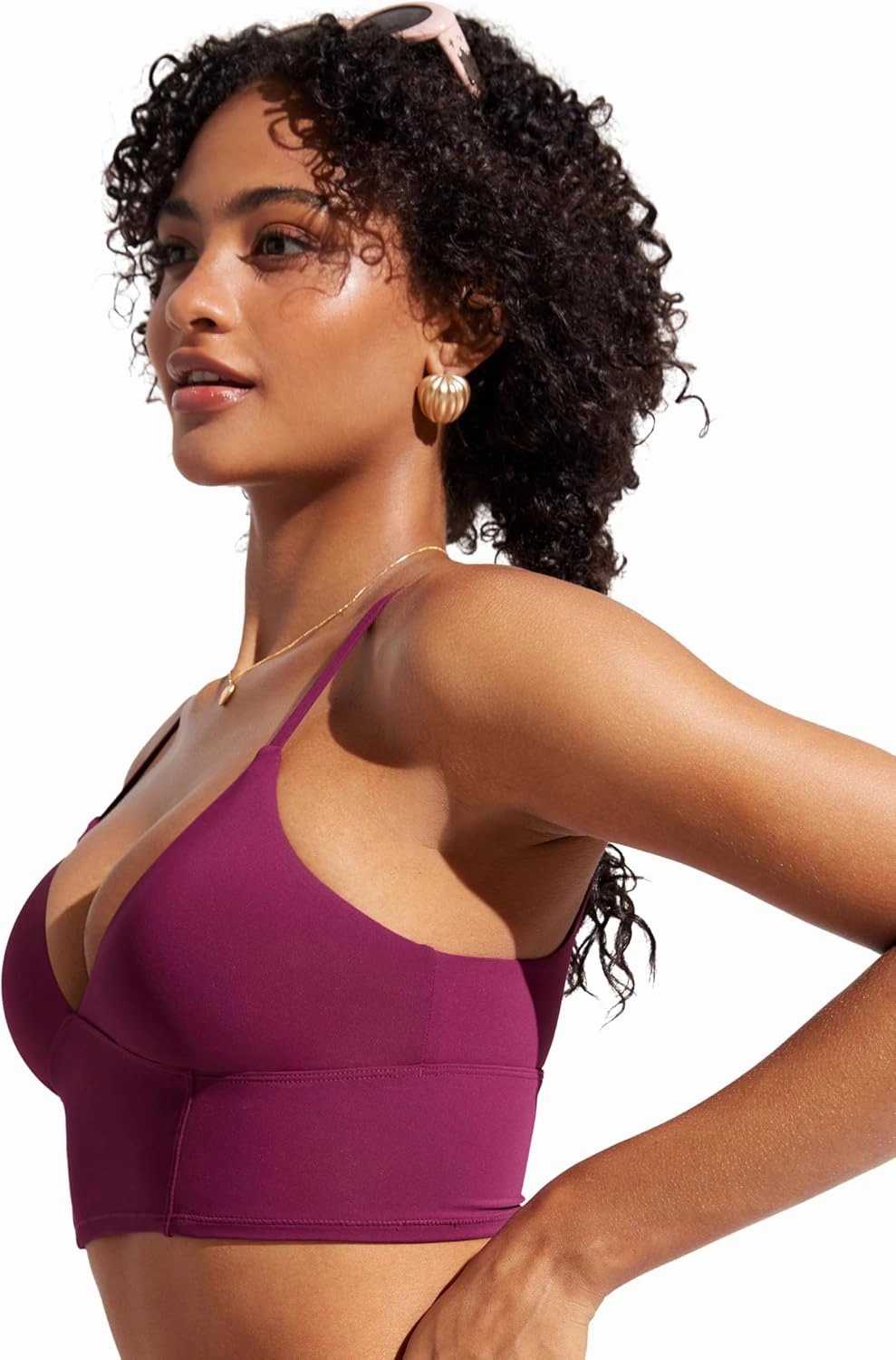 CRZ YOGA Womens V Neck Bikini Tops Adjustable Spaghetti Straps Bathing Suit Sexy Swimsuit Padded