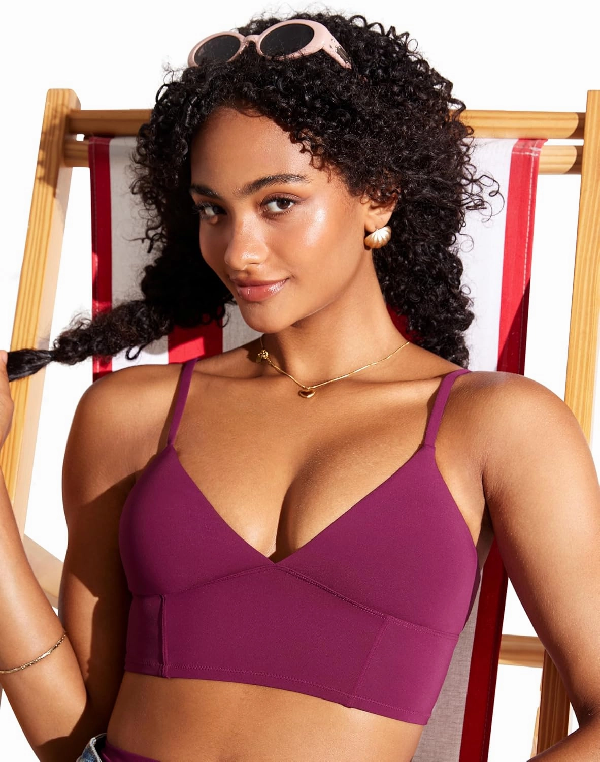 CRZ YOGA Womens V Neck Bikini Tops Adjustable Spaghetti Straps Bathing Suit Sexy Swimsuit Padded