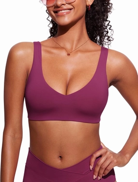 CRZ YOGA Womens V Neck Bikini Tops Bathing Suit V Back Wide Straps Swim Bra Padded Swimsuit