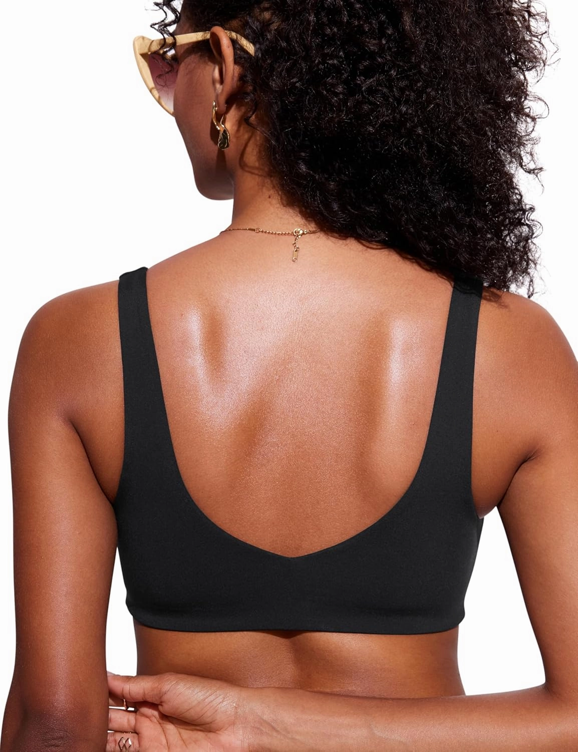 CRZ YOGA Womens V Neck Bikini Tops Bathing Suit V Back Wide Straps Swim Bra Padded Swimsuit